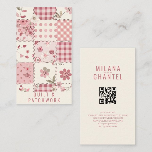 Pink Quilt Patchwork Handmade Clothing  Business Card (Front/Back)