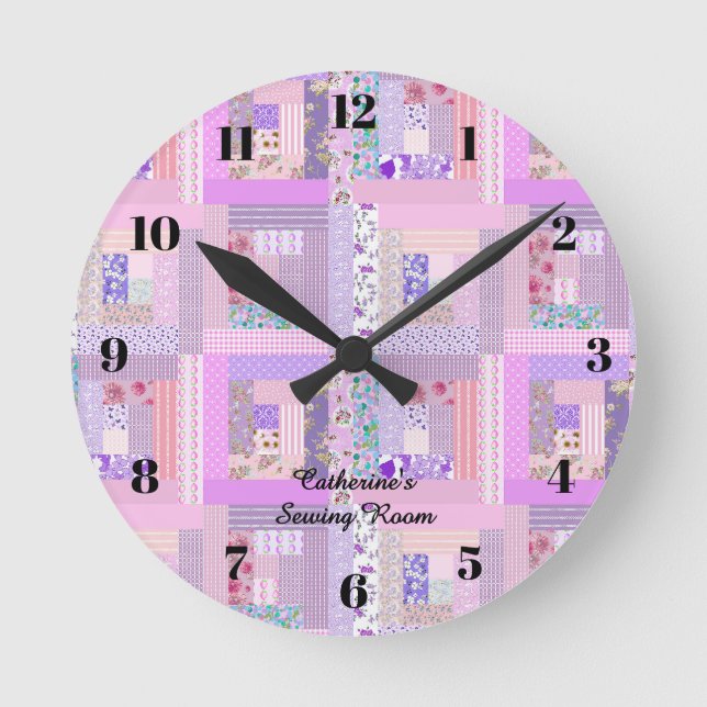 Pink quilting clock sewing room quilt decor (Front)