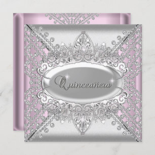 Pink Quinceanera 15 Birthday Party White Diamonds Invitation