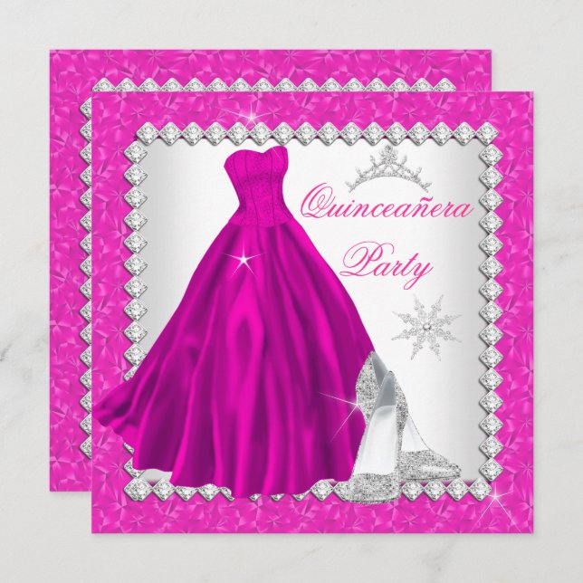 Pink Quinceanera 15th Diamond Birthday Party Invitation (Front/Back)