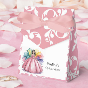 Pink Quinceañera Ball Gown Art Favour Box