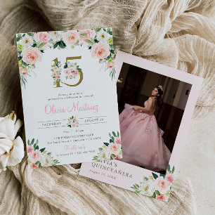 Pink Quinceañera Birthday Invitation Photo Floral