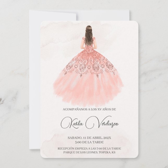 Pink Quinceañera invitation  (Front)