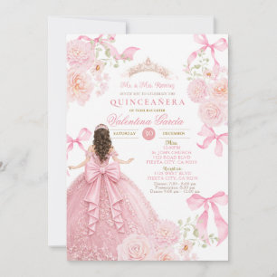 Pink Quinceañera Invitation with Bow Dress