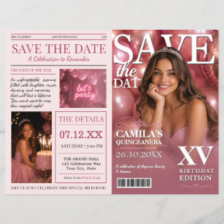 Pink Quinceanera Magazine Style Save the Date Flyer
