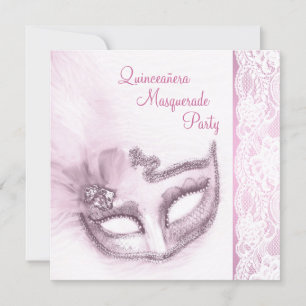 Pink Quinceanera Masquerade Party Invitation