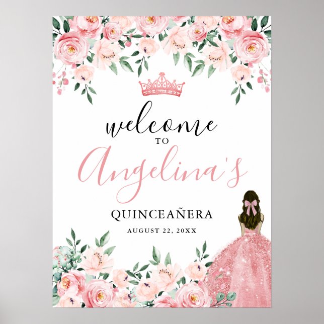 Pink Quinceanera Party Welcome Sign (Front)