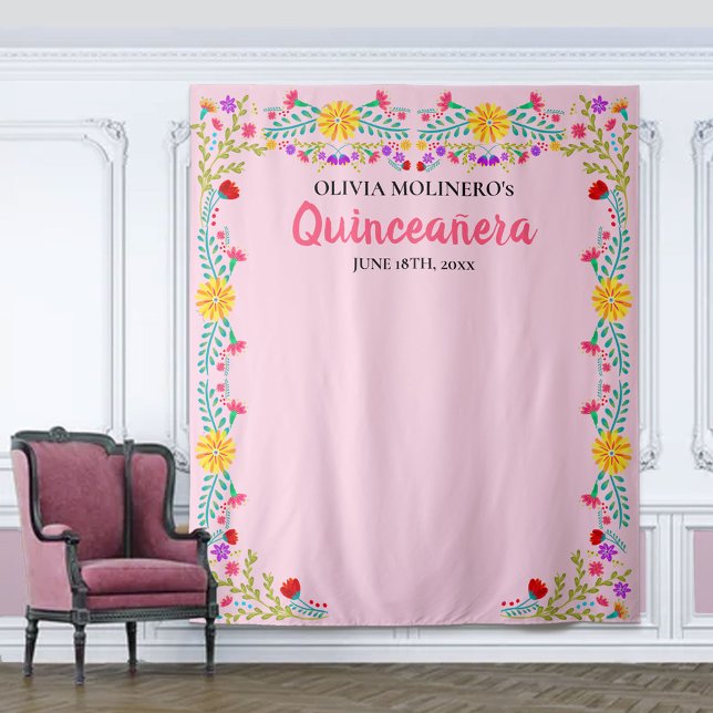 Pink Quinceanera Photo Backdrop Mexican Party Tapestry (Creator Uploaded)