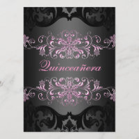 Pink Quinceañera Snow Flake Damask Birthday Invite