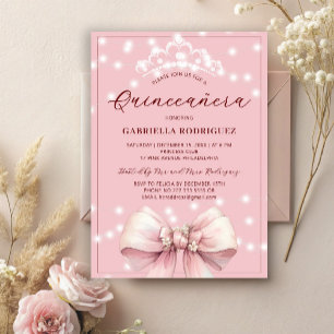 Pink Quinceanera tiara elegant 15th birthday Invitation