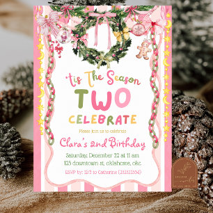 Pink Quirky Party Chain Christmas 2nd Birthday Invitation