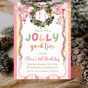 Pink Quirky Party Chain Christmas Jolly Birthday Invitation