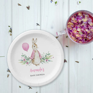 Pink Rabbit Baby Shower Paper Plate