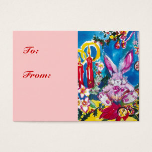 PINK RABBIT,CHRISTMAS CANDLES AND HOLLYBERRIES