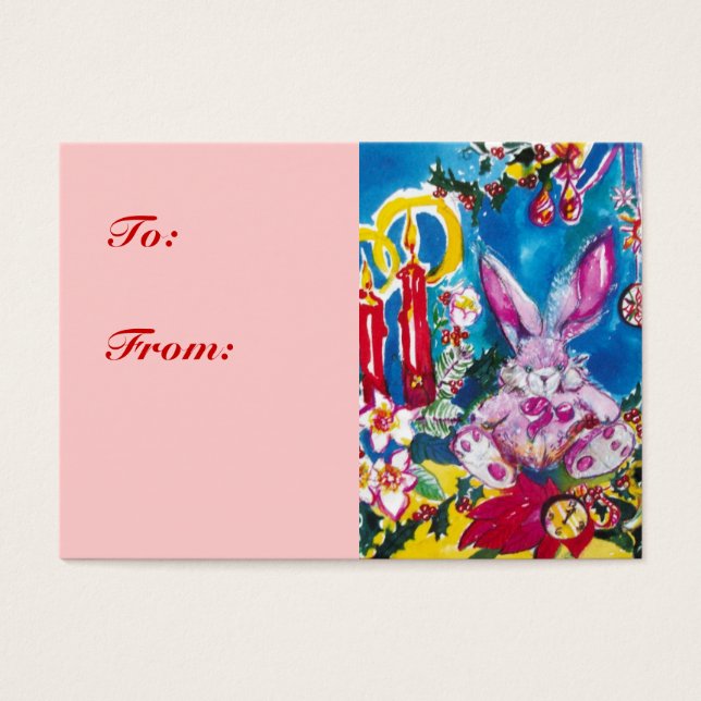 PINK RABBIT,CHRISTMAS CANDLES AND HOLLYBERRIES (Front)