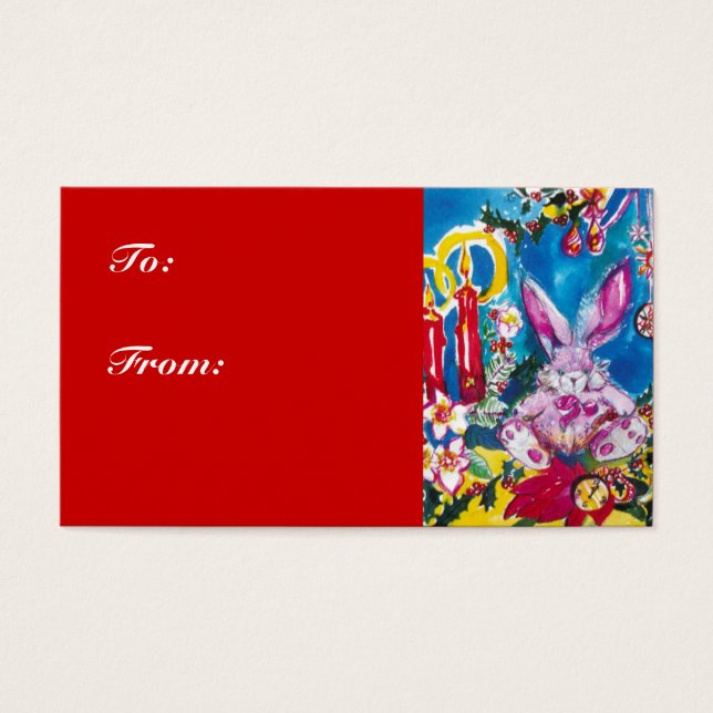 PINK RABBIT,CHRISTMAS CANDLES AND HOLLYBERRIES (Front)