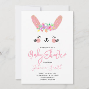 Pink Rabbit Face Baby Shower Invitation