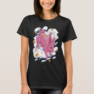 Pink Rabbit with Rainbow Clouds for Men Women Chil T-Shirt