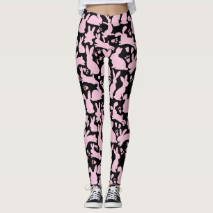 Pink Rabbits Pattern Black BG Leggings