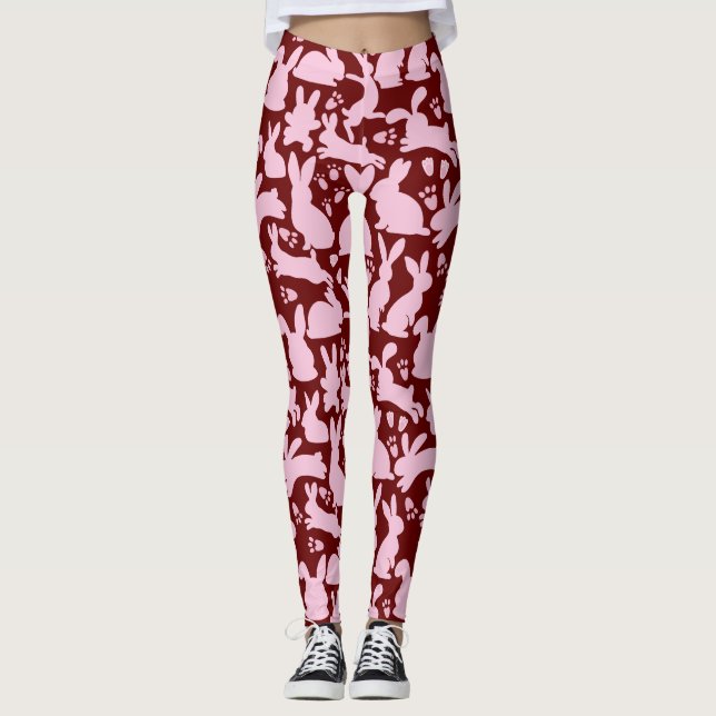 Pink Rabbits Pattern  D Red Leggings (Front)