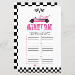 Pink Race Car Alphabet Baby Shower Game