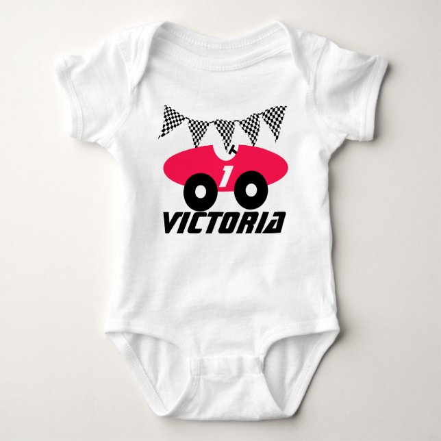 Pink Race Car Baby Bodysuit (Front)