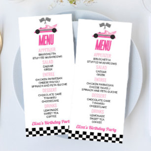 Pink Race Car Birthday Party Food Menu
