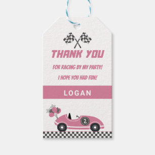 Pink Race Car Birthday Party Thank You Gift Tag