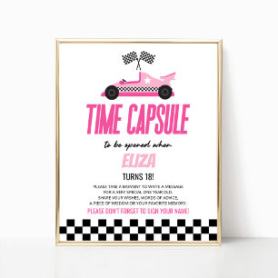 Pink Race Car Birthday Party Time Capsule Sign
