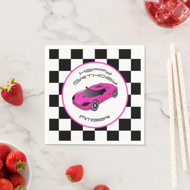 Pink Race Car | Custom Birthday Party Napkin (Insitu)