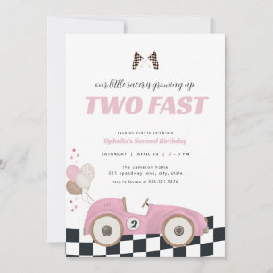 Pink Race Car Girl Two Fast Second Birthday Invite