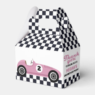 Pink Race Car Racing Birthday Party Chequered Favour Box