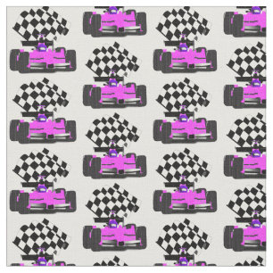 Pink Race Car with Chequered Flag Fabric