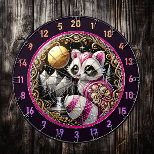 Pink Racoon Glows Under Golden Moon Dartboard