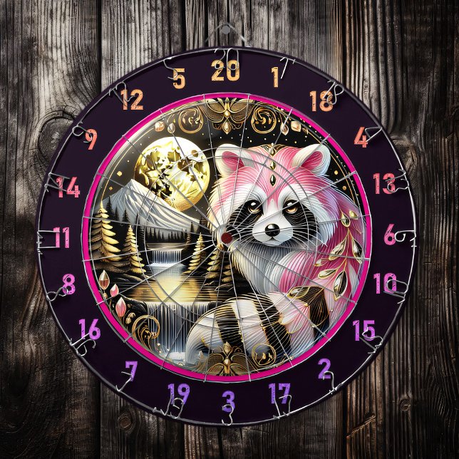Pink Racoon Sparkles Under Golden Moon Dartboard (Creator Uploaded)