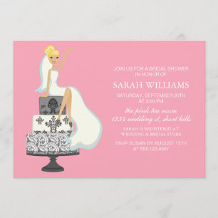 Pink Radiant Bride on Wedding Cake Invitation