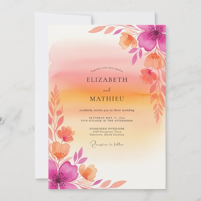 Pink Radiant Tropical Wedding Invitation (Front)