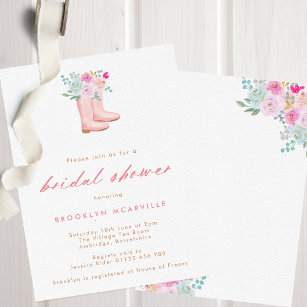 Pink Rain Boots & Flowers Farm Bridal Shower Invitation