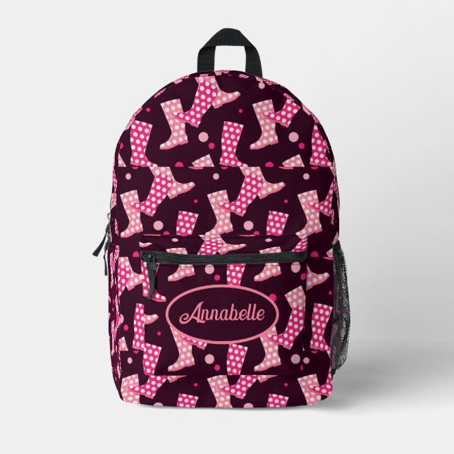 Pink Rain Boots Welly Patterned Printed Backpack (Front)