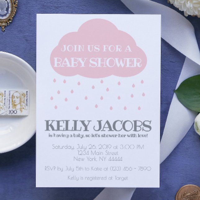 Pink Rain cloud Baby Shower with Love Invitation (Creator Uploaded)