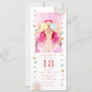 Pink Rainbow 18th Modern Photo Birthday Party Invitation