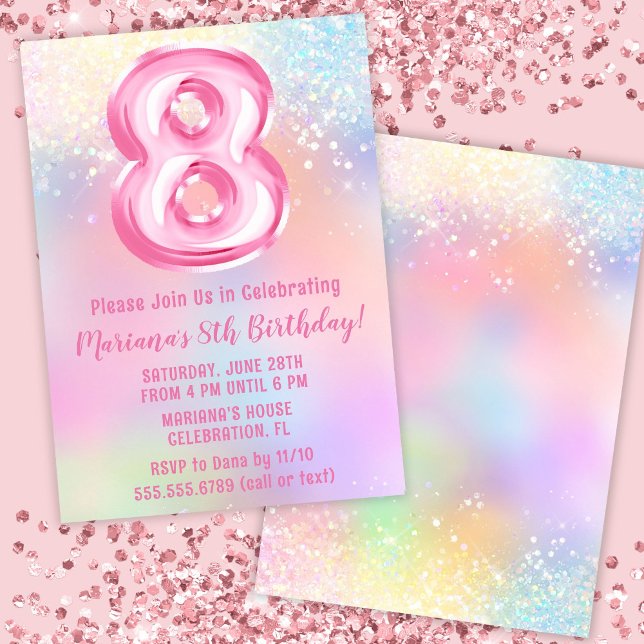 Pink Rainbow 8th Birthday Invitation (Creator Uploaded)