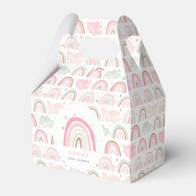 Pink Rainbow and Clouds Pattern Baby Shower Favour Box (Front Side)
