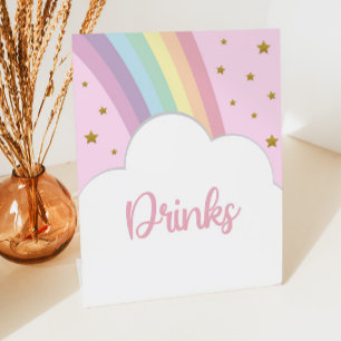 Pink Rainbow and Stars Drinks Party Table Pedestal Sign