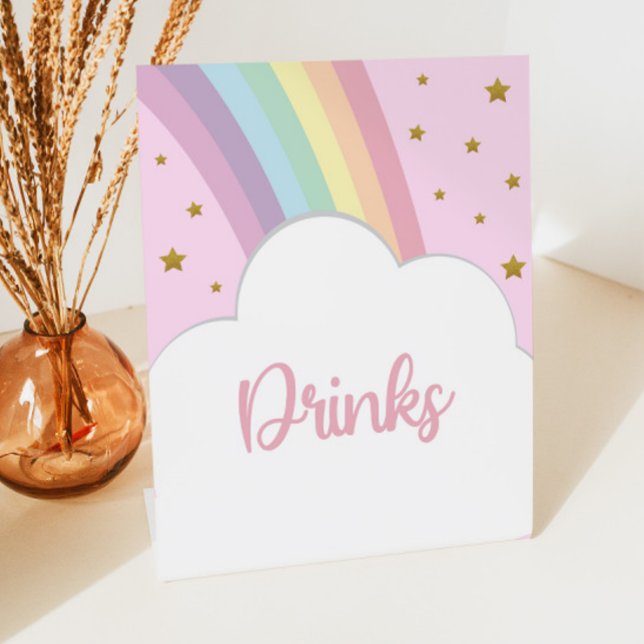 Pink Rainbow and Stars Drinks Party Table Pedestal Sign (Creator Uploaded)