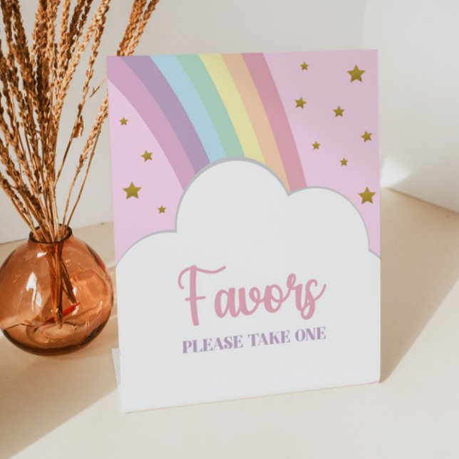 Pink Rainbow and Stars Favours Party Table Pedestal Sign (Creator Uploaded)