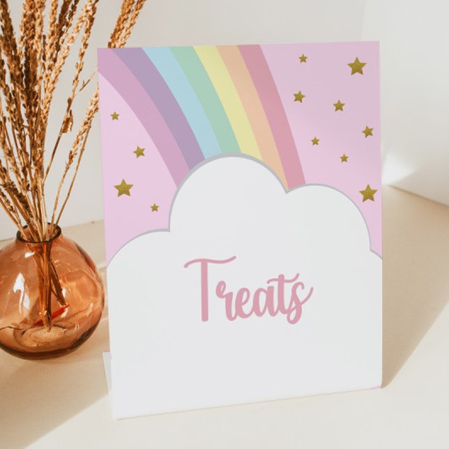Pink Rainbow and Stars Treats Party Table Pedestal Sign (Creator Uploaded)