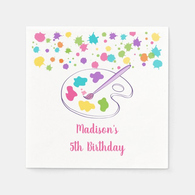 Pink Rainbow Art Party Birthday Napkin (Front)