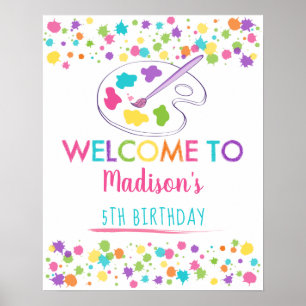 Pink Rainbow Art Party Birthday Welcome Poster