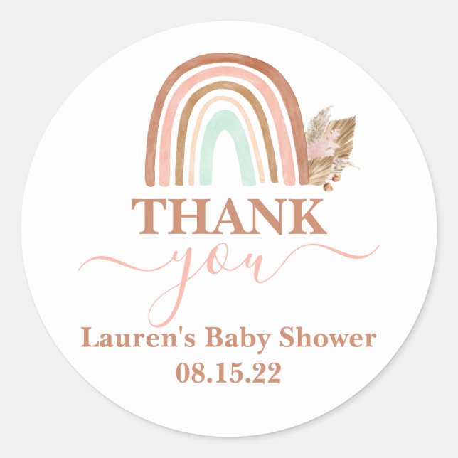 Pink Rainbow Baby Shower Girl Classic Round Sticker (Front)